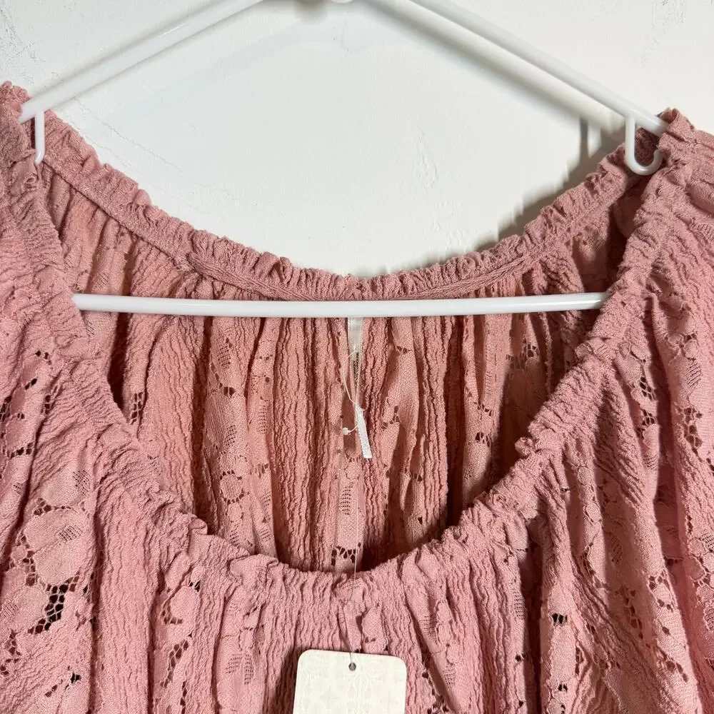 NWT Free People Ethereal Boho Pink Convertible Lace Crop Top Ruffled Cuff XS